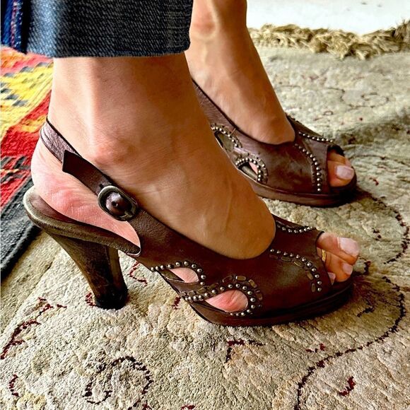 Calleen Cordero 3” strap heels. Leather and studs. - Picture 1 of 8